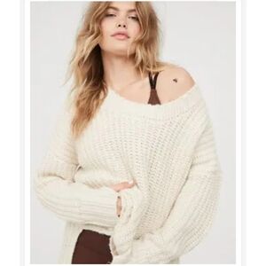 NWT Offline By Aerie Bundle Up Cozy Cream Knit Sweater Women's Large Cottagecore